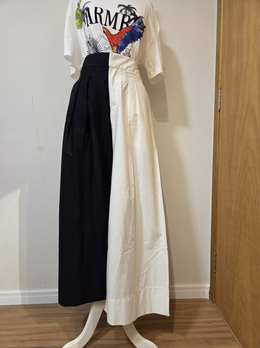 Calça Farm Pantalona Bicolor Preto e Branco