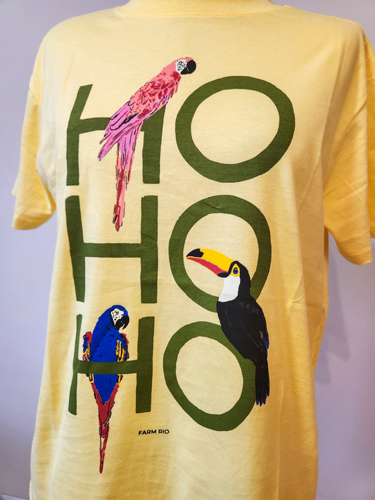 Camiseta Farm Amarela HOHOHO com pássaros