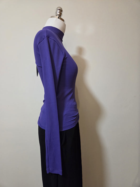 Blusinha Farm Básica Roxo Liso Canelada Manga Comprida