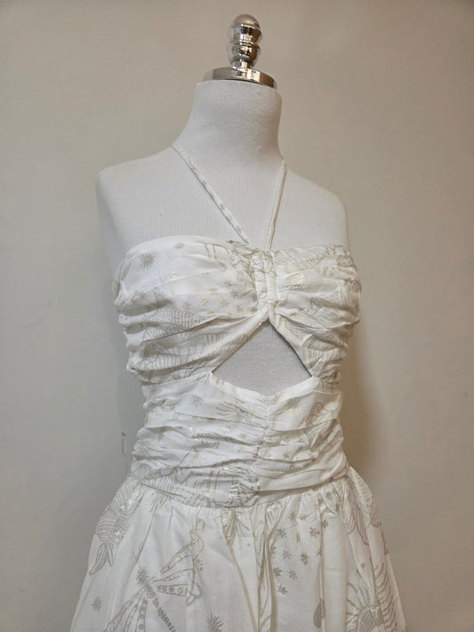 Vestido Farm Jardim Místico Foil Bege