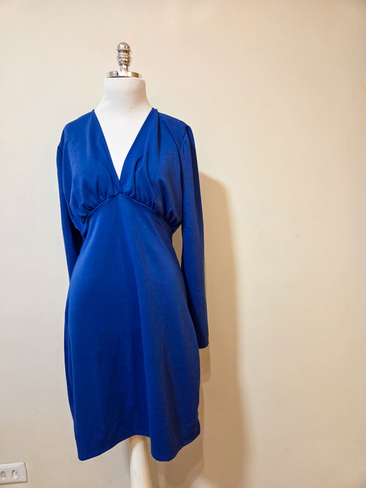 Vestido Fiveblue Curto Azul Liso Manga Longa
