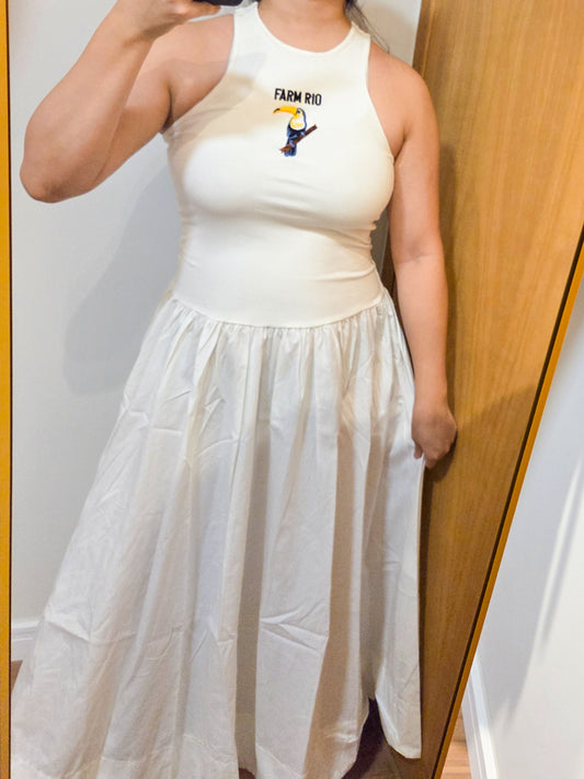 Vestido Farm Tucano Bordado Branco/Off White