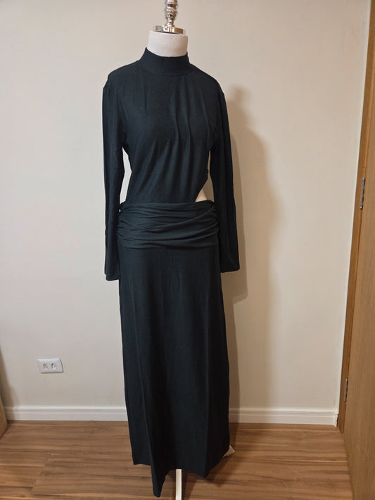 Vestido Farm Manga Comprida Verde Escuro Liso