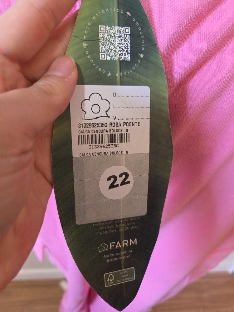 Calça Farm Moletom Rosa Modelo Cenoura