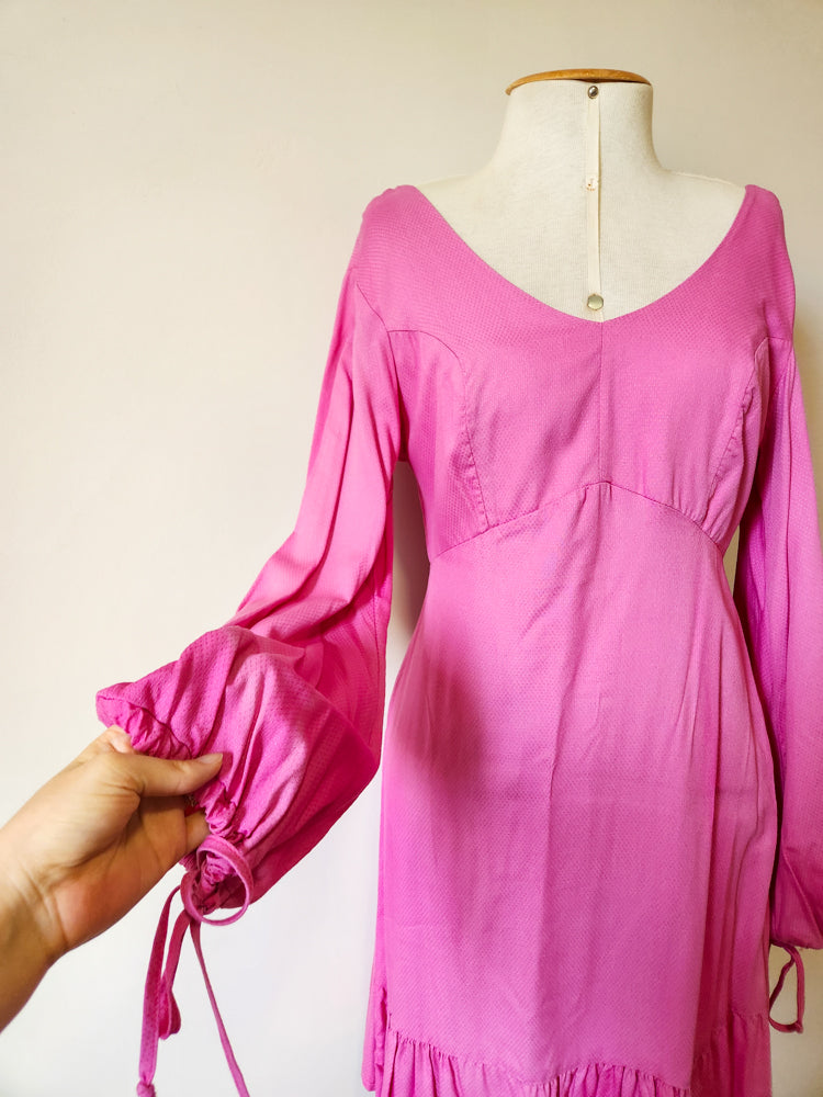 Vestido Mercatto Rosa Liso Manga Longa
