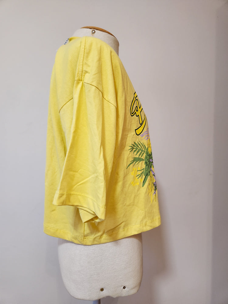 Camiseta Farm Arara Lilás Box - Fundo Amarelo