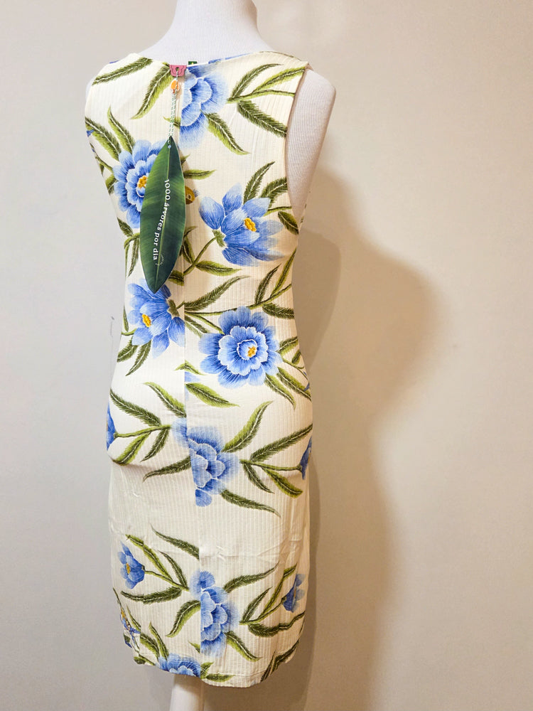 Vestido Farm Canelado Azul Floral