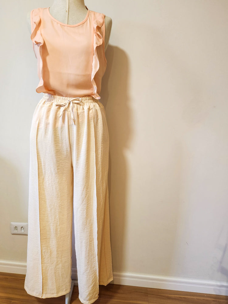Calça Rosa Boneca Pantalona Creme