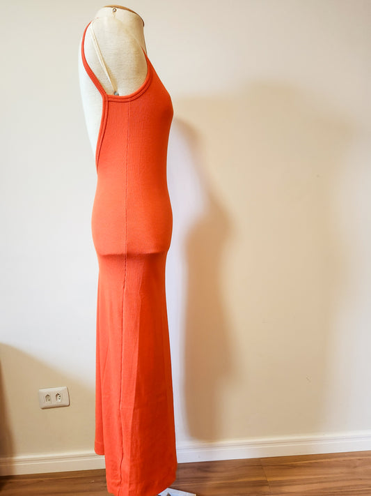 Vestido Farm Laranja Liso Canelado