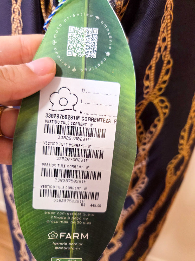 Vestido Farm Longo Tule Correntes Douradas