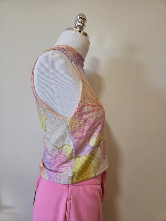 Blusinha Farm Regata Brilho Floral Rosa