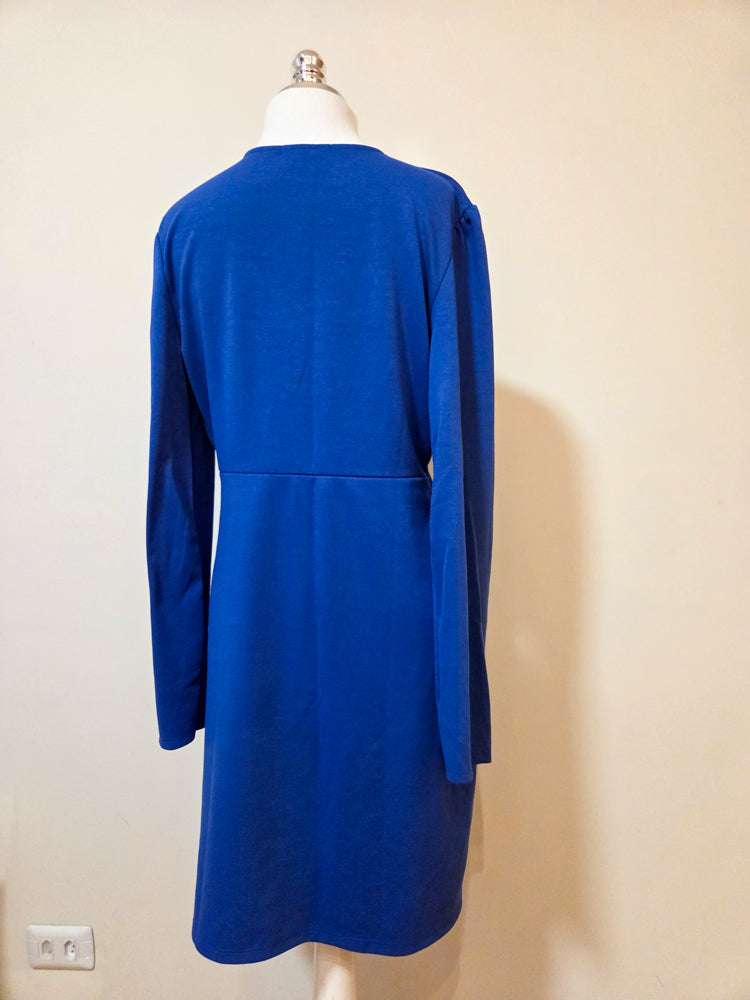 Vestido Fiveblue Curto Azul Liso Manga Longa
