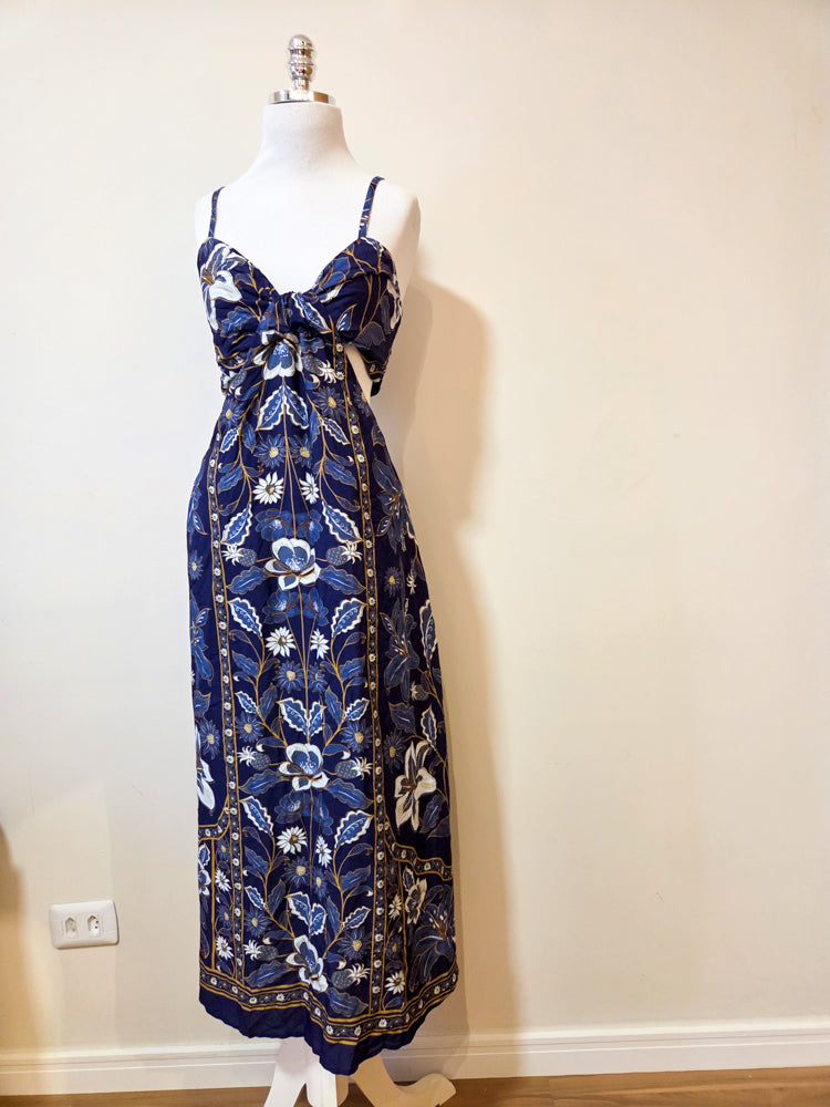 Vestido Farm Floral Azul Decote Cintura
