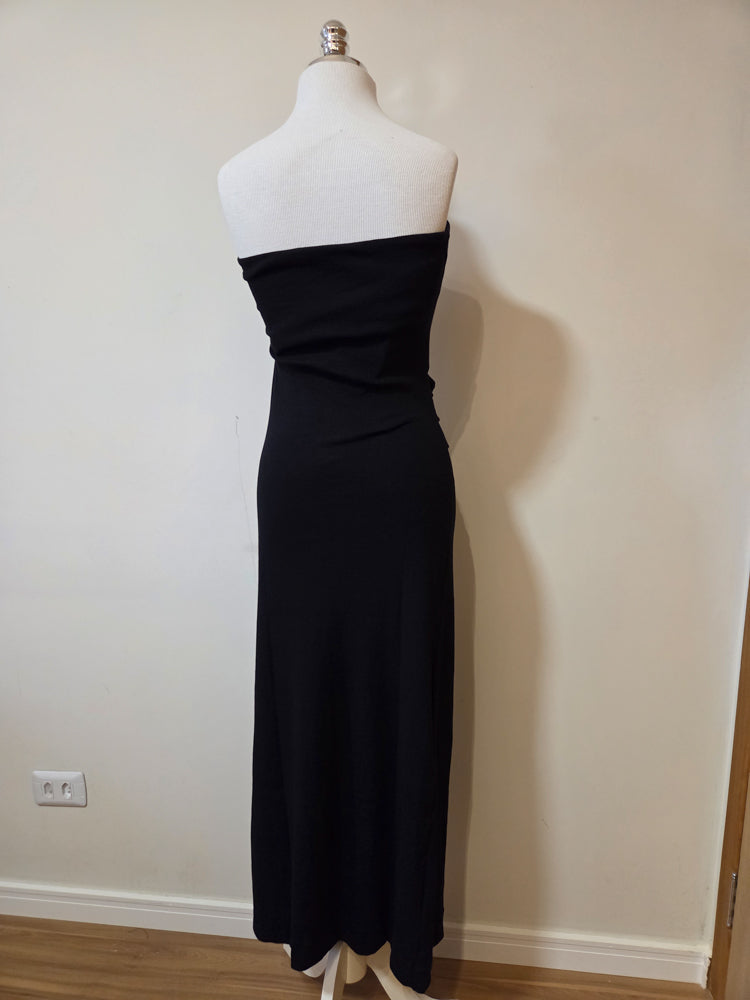 Vestido Farm Longo Tomara que Caia Preto Canelado
