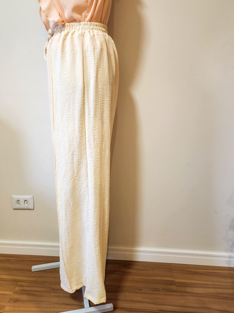 Calça Rosa Boneca Pantalona Creme