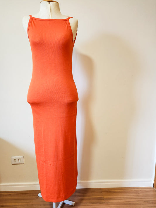 Vestido Farm Laranja Liso Canelado