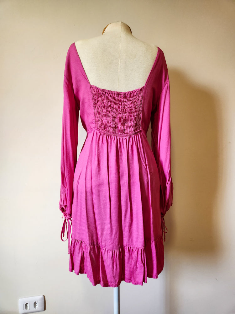 Vestido Mercatto Rosa Liso Manga Longa