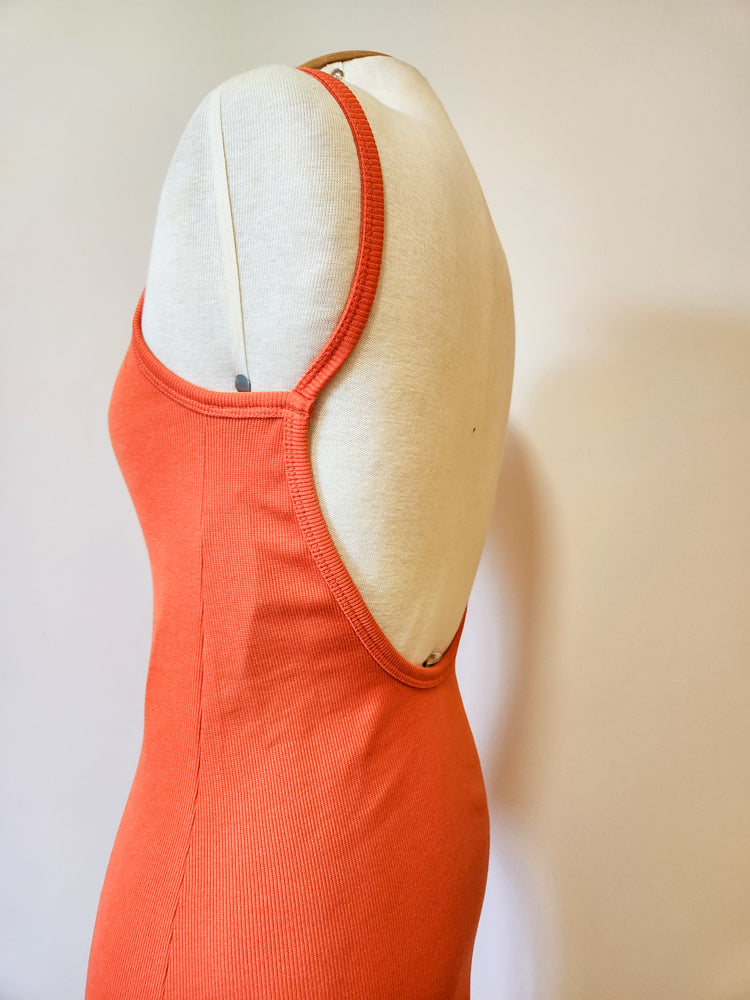 Vestido Farm Laranja Liso Canelado