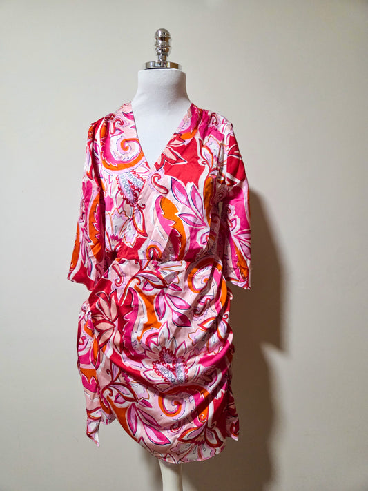 Vestido Zara Transpassado Rosa e Vermelho