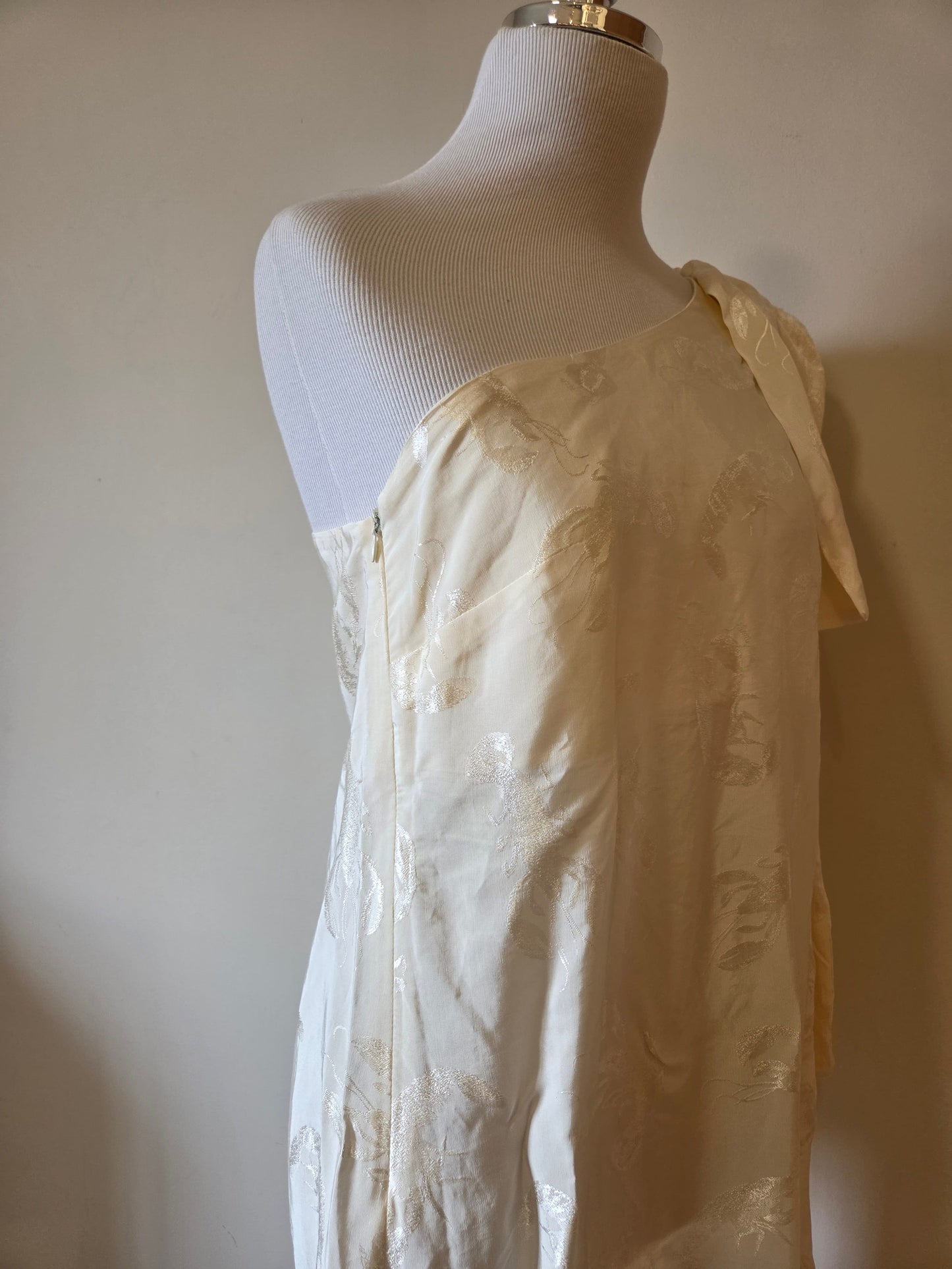 Vestido Farm Ombro Só Jacquard Lagosta Bege Garça