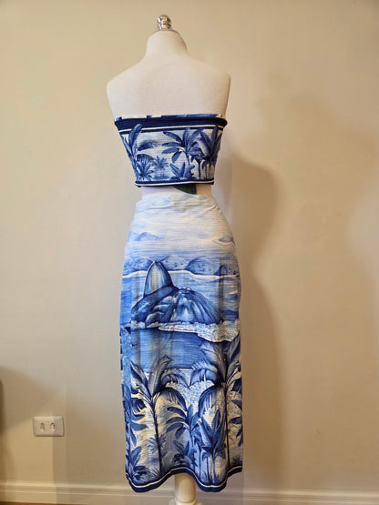 Conjunto Farm Top e Saia Rio Vintage - Azul