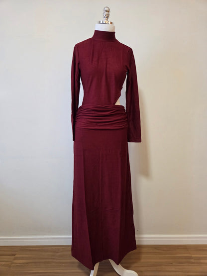 Vestido Farm Manga Comprida Vinho Assimétrico Golinha
