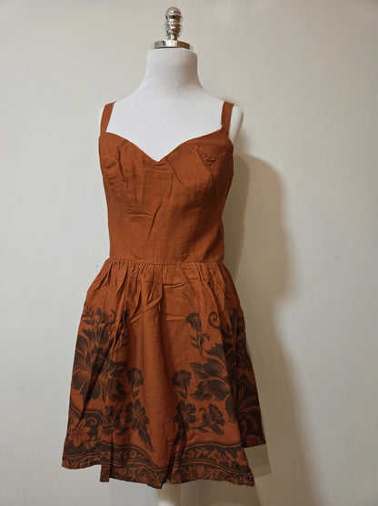 Vestido Farm Curto Terracota Floral