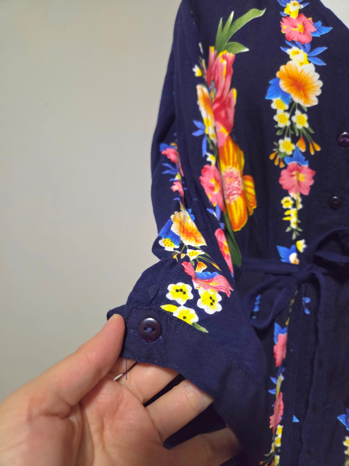 Vestido Chemise Mahamaya Fashion Azul Marinho Floral