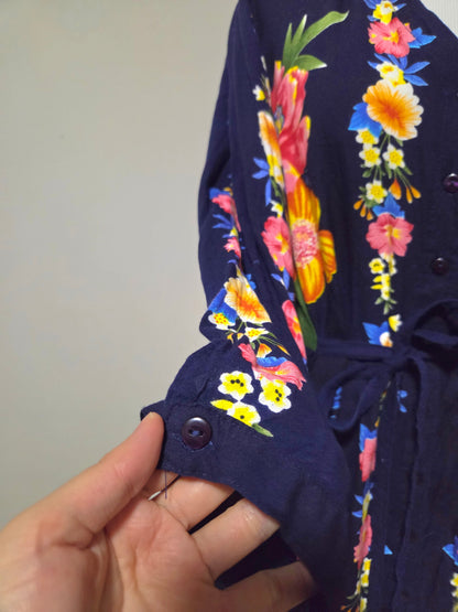 Vestido Chemise Mahamaya Fashion Azul Marinho Floral
