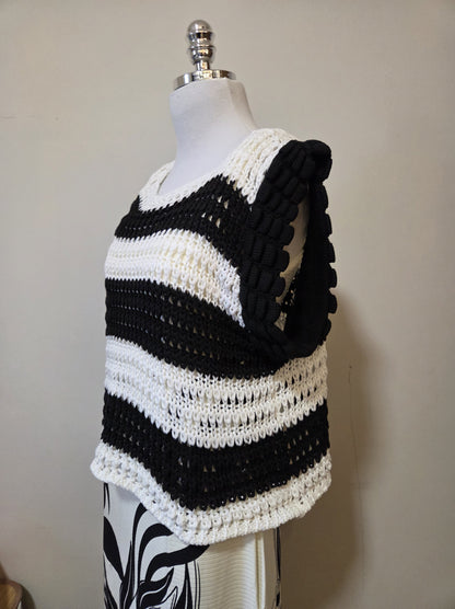 Blusa Farm Tricô Telado Preto e Branco