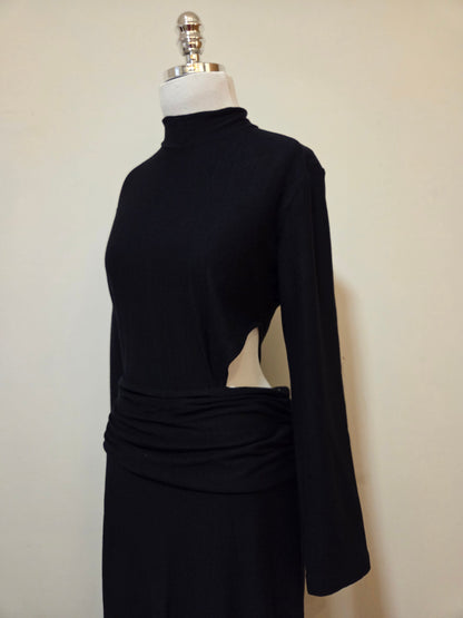 Vestido Farm Manga Comprida Preto Assimétrico Golinha