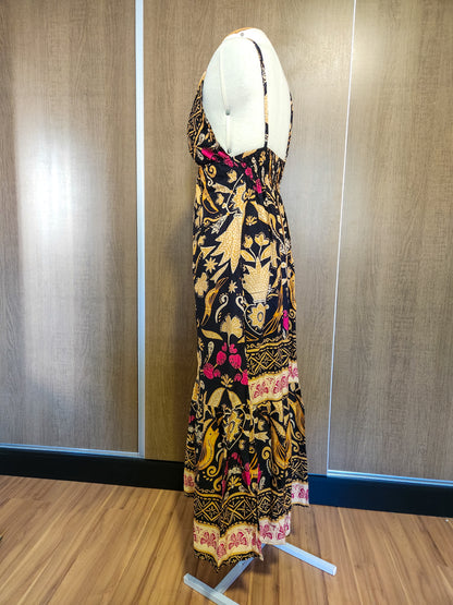 Vestido JMS Estampado Floral e Tucanos Fundo Preto