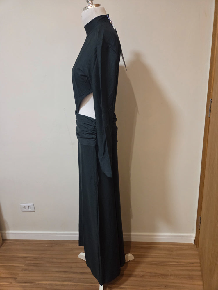 Vestido Farm Manga Comprida Verde Escuro Liso
