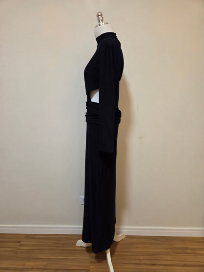 Vestido Farm Manga Comprida Preto Assimétrico Golinha