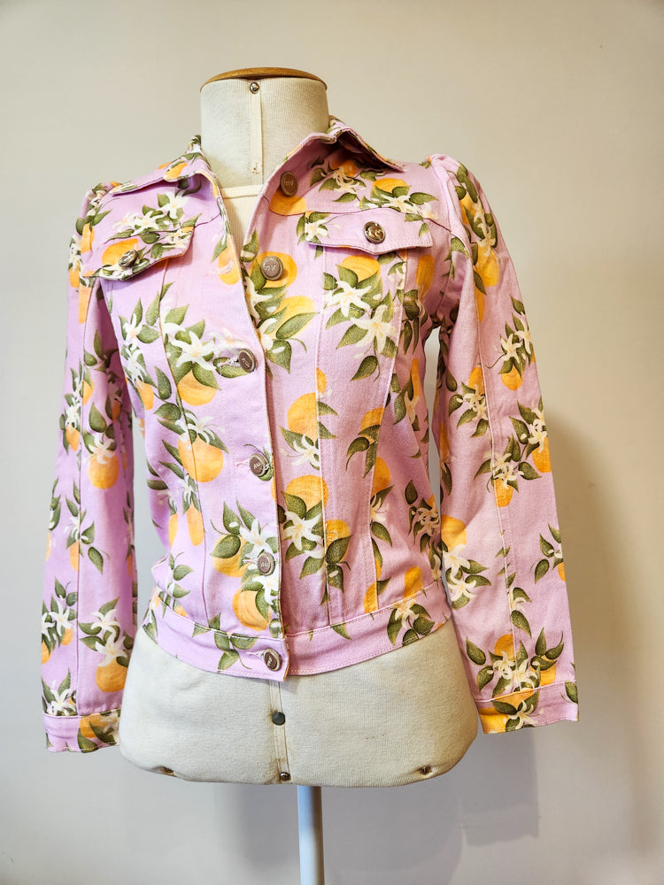Jaqueta Antix Jeans Rosa com Laranjas