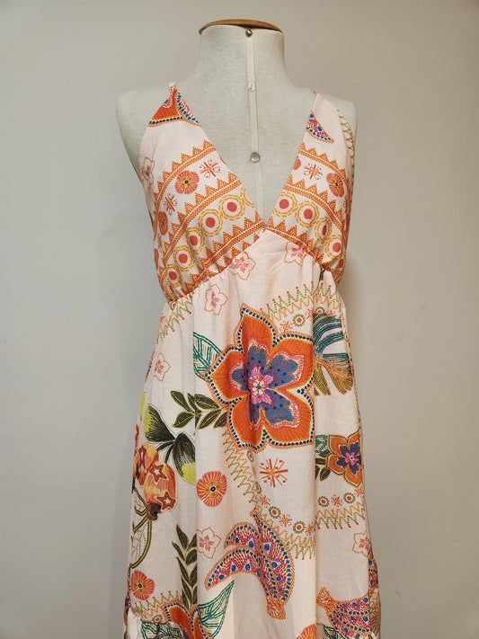 Vestido Chris Ms Floral Longo Off White