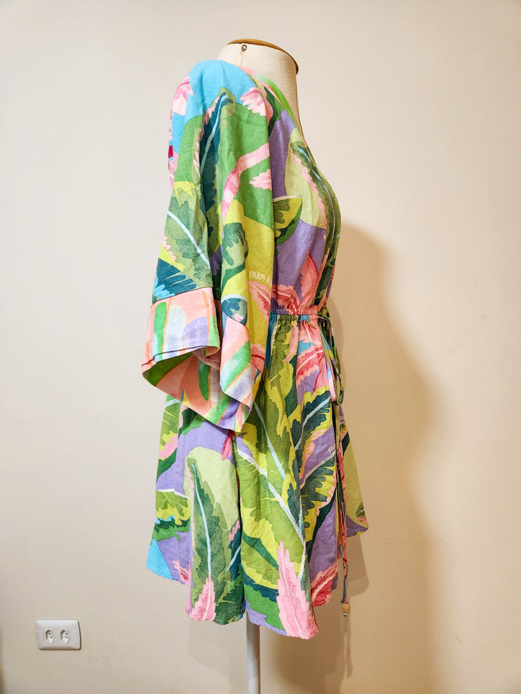 Kimono Farm Alongado Folhagens com Amarração