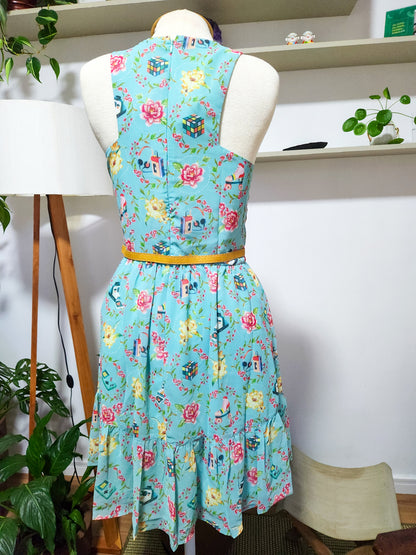Vestido Antix Curto Estampa Lembrança e Saudade I - Turquesa