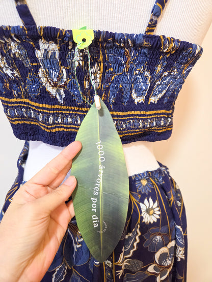 Vestido Farm Floral Azul Decote Cintura