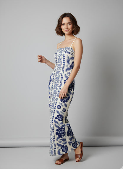 Vestido Farm Floral Azul Canelado