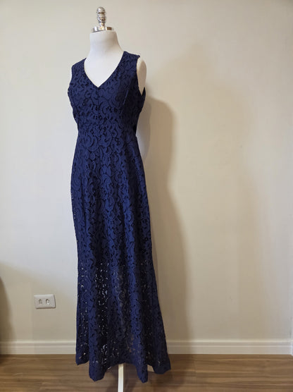 Vestido A Gestante Rendado Azul Marinho