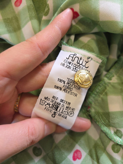 Vestido Midi Antix Jolie Verde | Estampa Xadrez e Corações