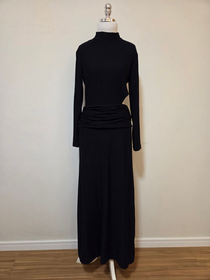 Vestido Farm Manga Comprida Preto Assimétrico Golinha