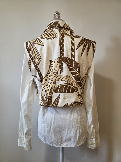 Colete Farm Folhagens Marrom e Branco