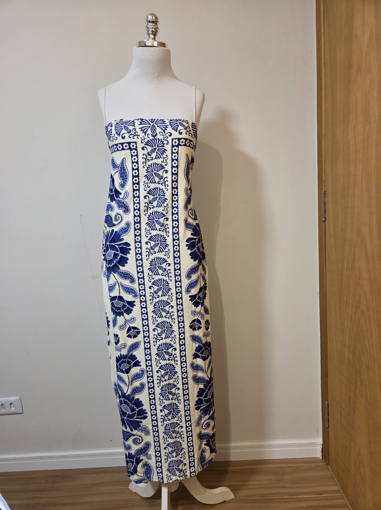 Vestido Farm Floral Azul Canelado