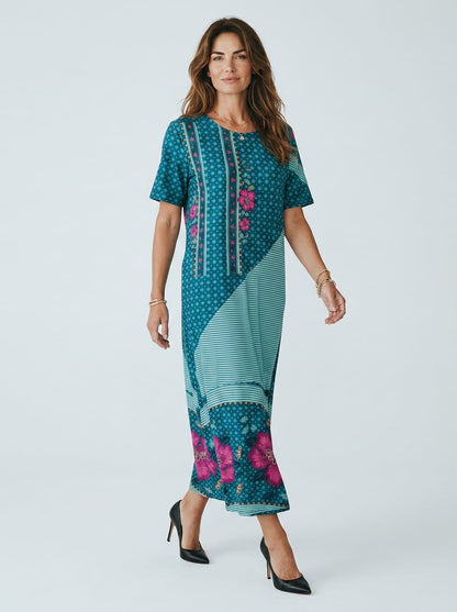 Vestido Upcycling Farm Longo Estampa Azul