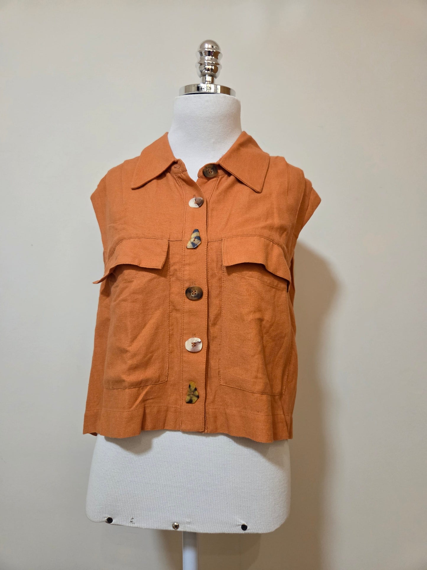 Blusinha / Colete Farm Pregas Laranja