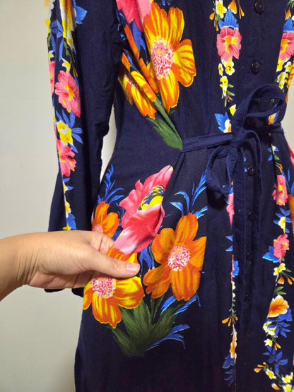 Vestido Chemise Mahamaya Fashion Azul Marinho Floral