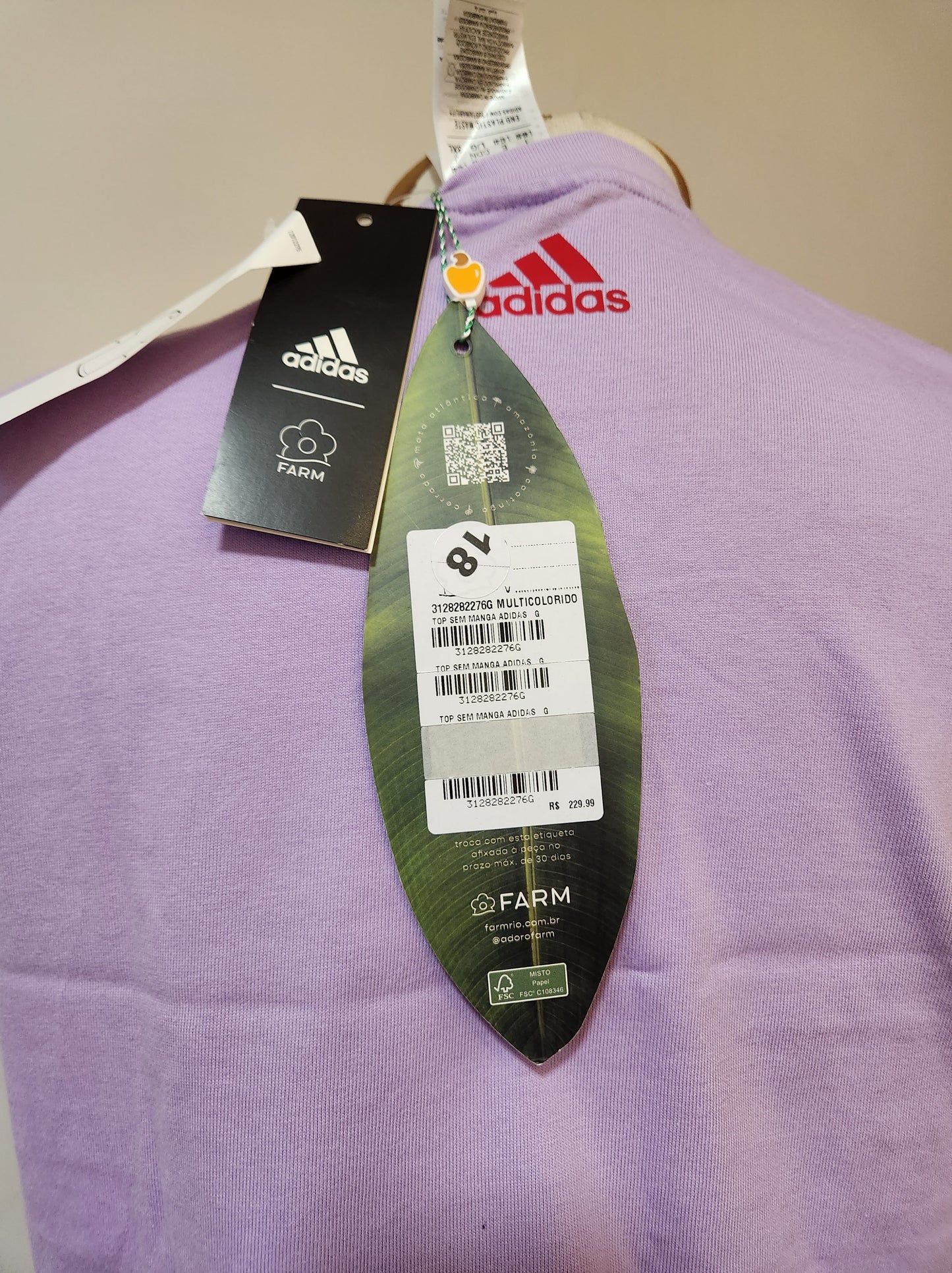 Blusinha Farm Adidas Lilás - Modelo Cropped