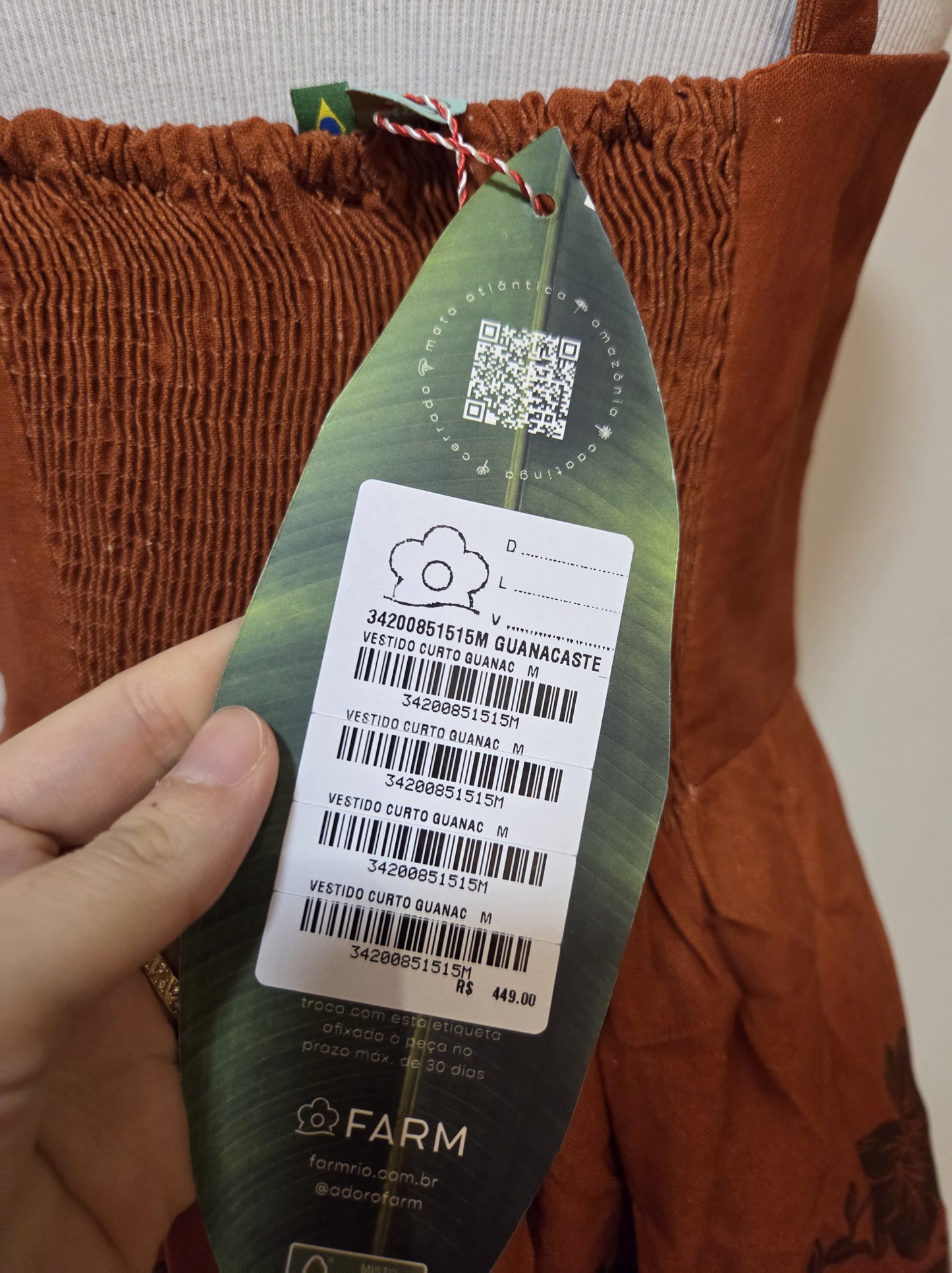 Vestido Farm Curto Terracota Floral